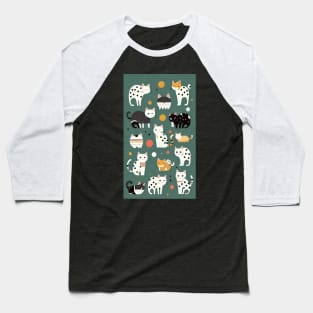 Dot-Delight: Cheerful Cat Design Baseball T-Shirt